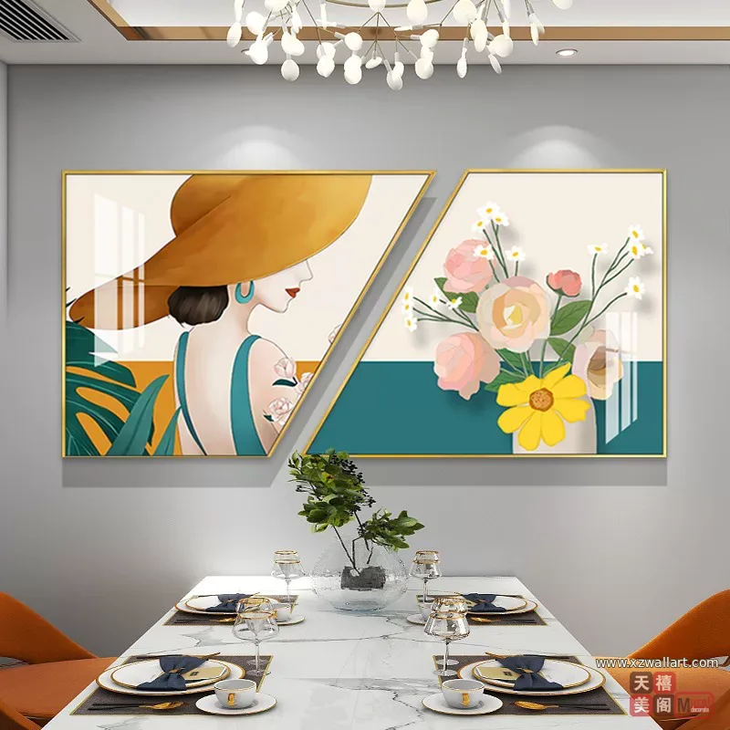 抽象 单幅 装饰画 轻奢风 餐厅背景墙挂画 晶瓷画