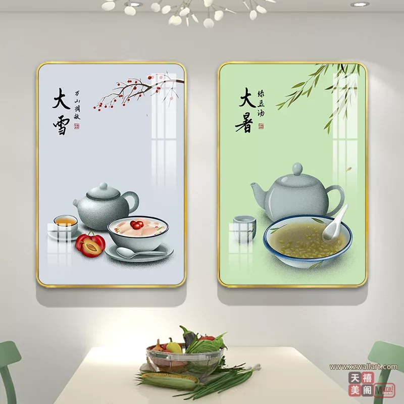 抽象 单幅 装饰画 新中式 餐厅背景墙挂画 晶瓷画