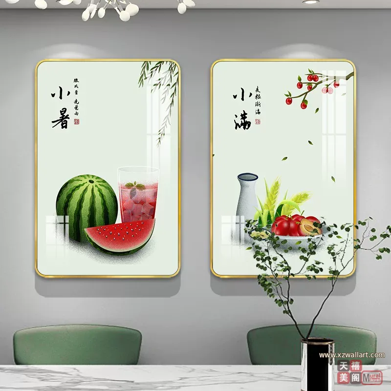 抽象 单幅 装饰画 新中式 餐厅背景墙挂画 晶瓷画