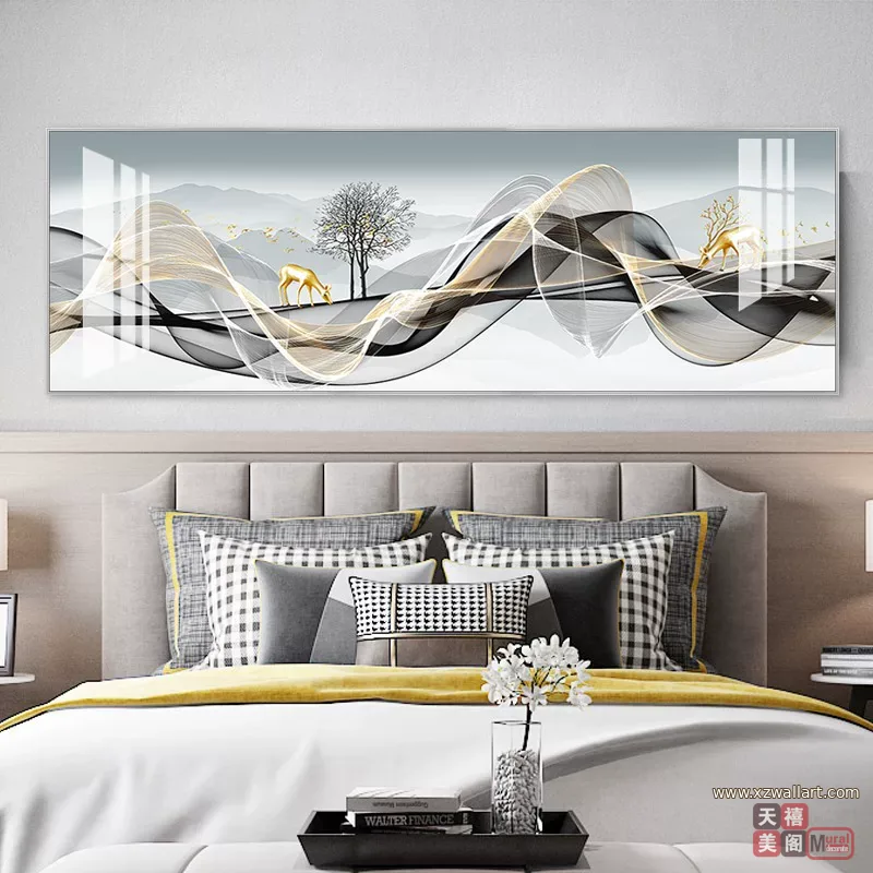 抽象 单幅 装饰画 轻奢风 卧室背景墙挂画 晶瓷画