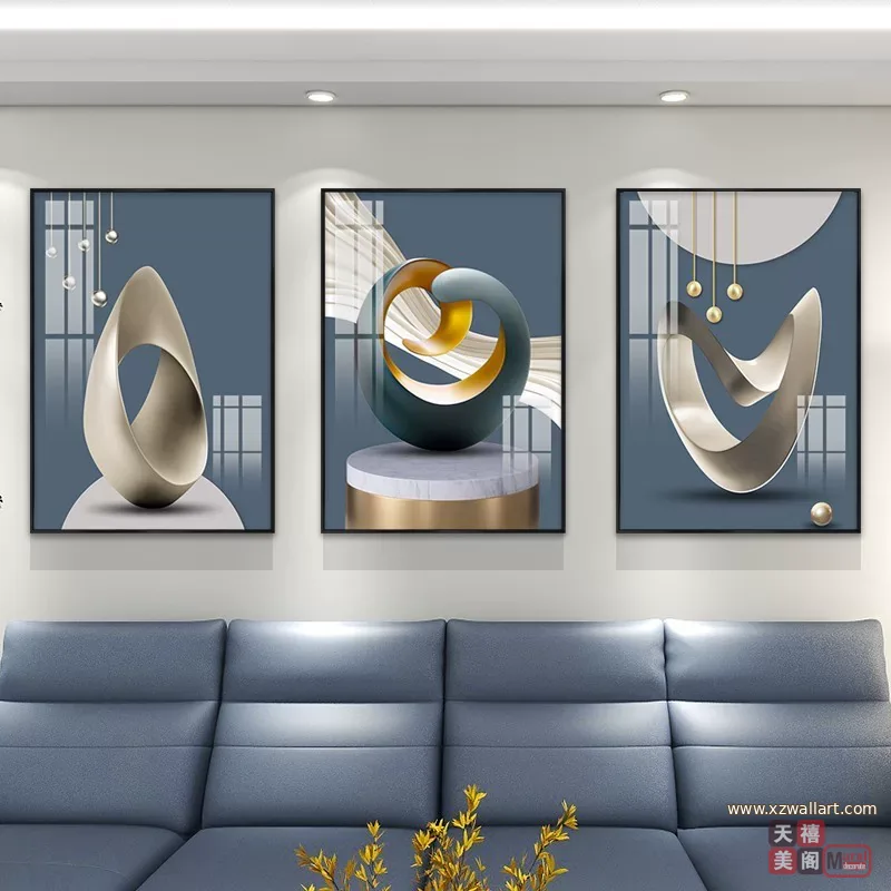 抽象 三联 装饰画 轻奢风 客厅背景墙挂画 晶瓷画