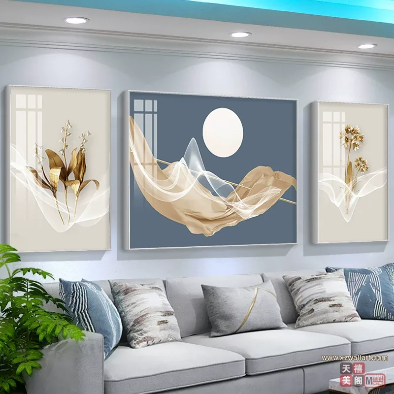 抽象 三联 装饰画 轻奢风 客厅背景墙挂画 晶瓷画