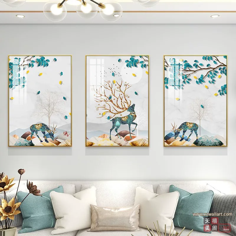 抽象 三联 装饰画 轻奢风 客厅背景墙挂画 晶瓷画