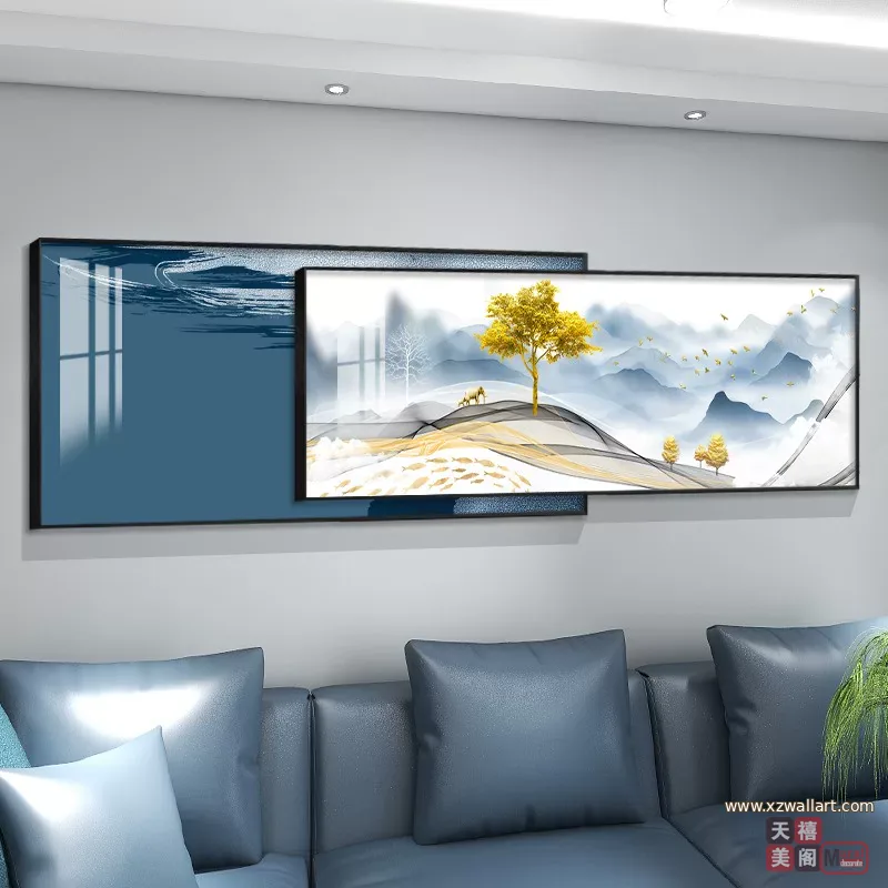 山水 单幅 装饰画 轻奢风 客厅背景墙挂画 晶瓷画