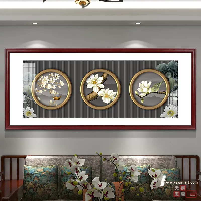花 单幅 装饰画 新中式 客厅背景墙挂画 晶瓷画