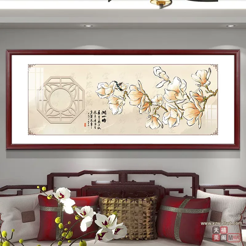 花 单幅 装饰画 新中式 客厅背景墙挂画 晶瓷画