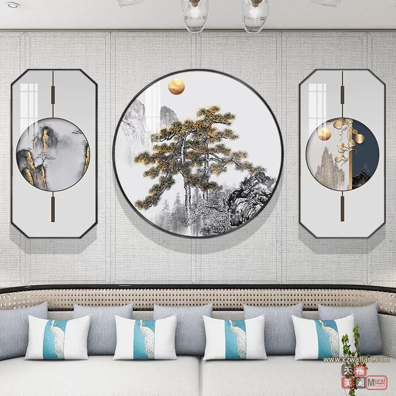 抽象 单幅 装饰画 新中式 客厅背景墙挂画 晶瓷画