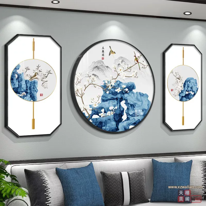 抽象 单幅 装饰画 新中式 客厅背景墙挂画 晶瓷画