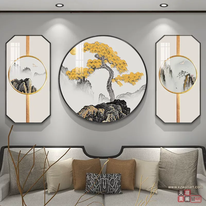 抽象 单幅 装饰画 新中式 客厅背景墙挂画 晶瓷画