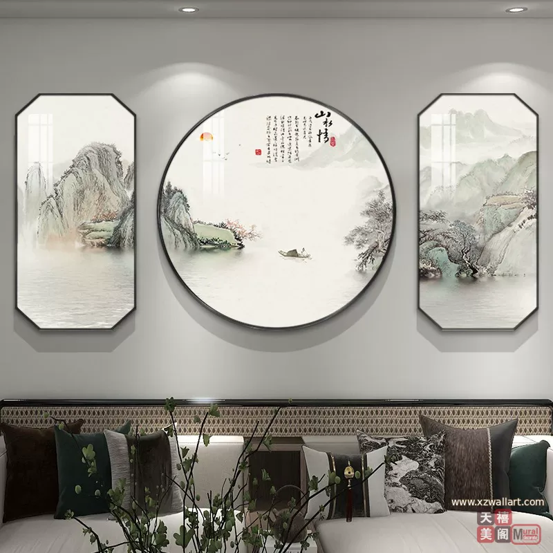 抽象 单幅 装饰画 新中式 客厅背景墙挂画 晶瓷画
