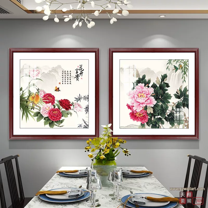 抽象 单幅 装饰画 新中式 餐厅背景墙挂画 晶瓷画