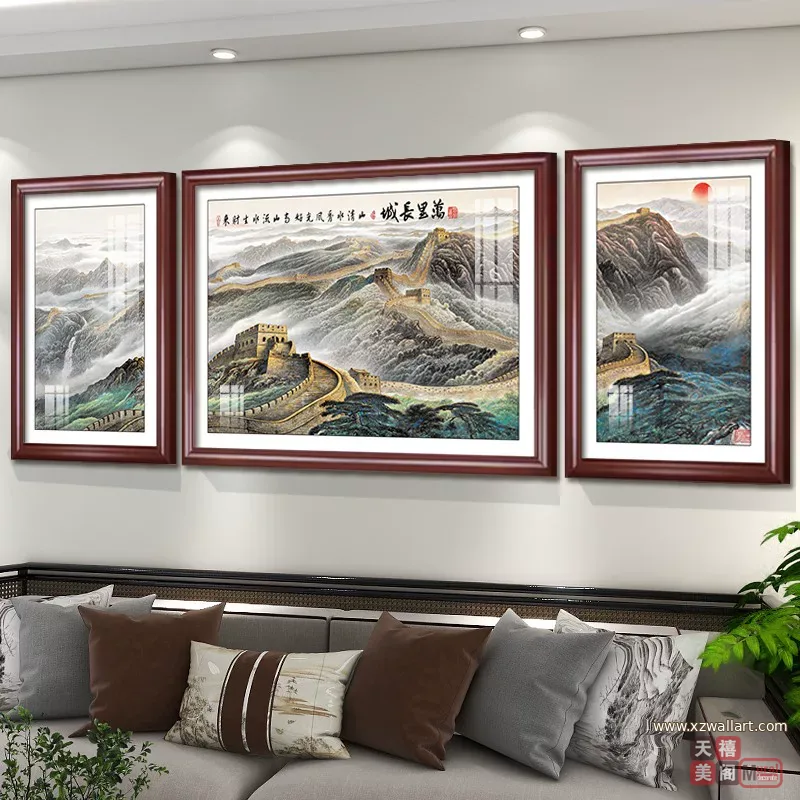 抽象 三联 装饰画 新中式 客厅背景墙挂画 晶瓷画