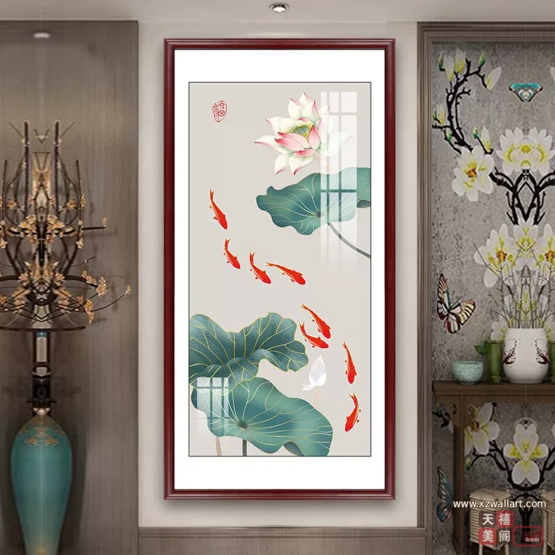 荷花 单幅 装饰画 新中式 玄关背景墙挂画 晶瓷画