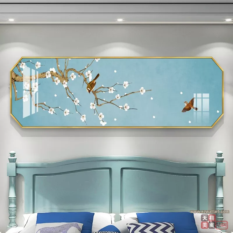 抽象 单幅 装饰画 新中式 卧室背景墙挂画 晶瓷画