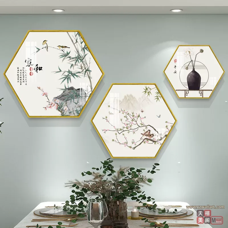 抽象 单幅 装饰画 新中式 餐厅背景墙挂画 晶瓷画