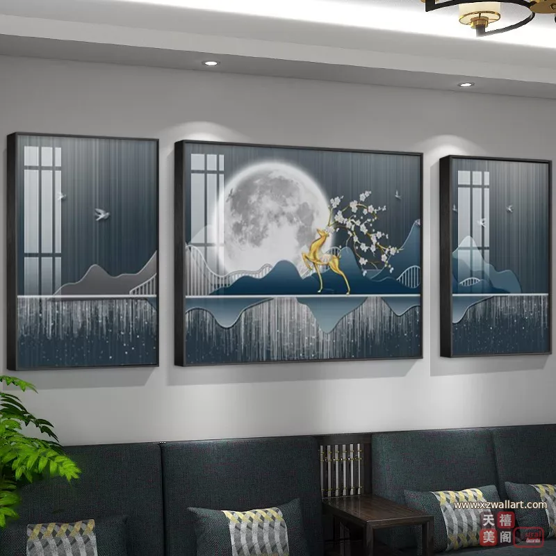 抽象 三联 装饰画 轻奢风 客厅背景墙挂画 晶瓷画