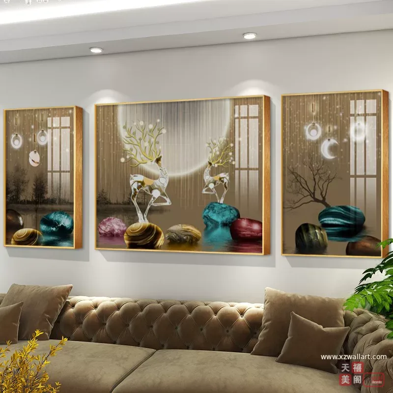 抽象 三联 装饰画 轻奢风 客厅背景墙挂画 晶瓷画