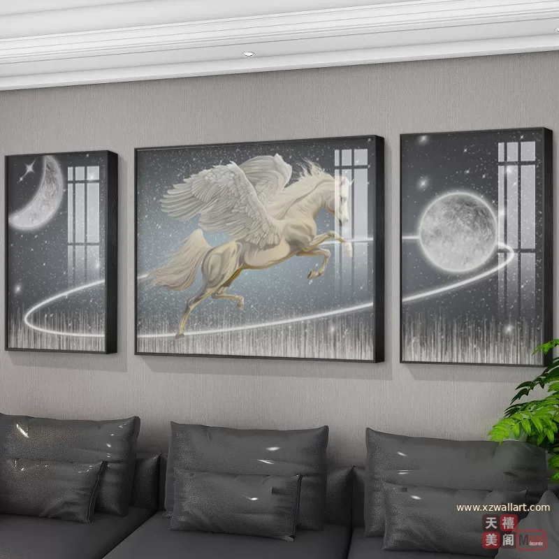 抽象 三联 装饰画 轻奢风 客厅背景墙挂画 晶瓷画