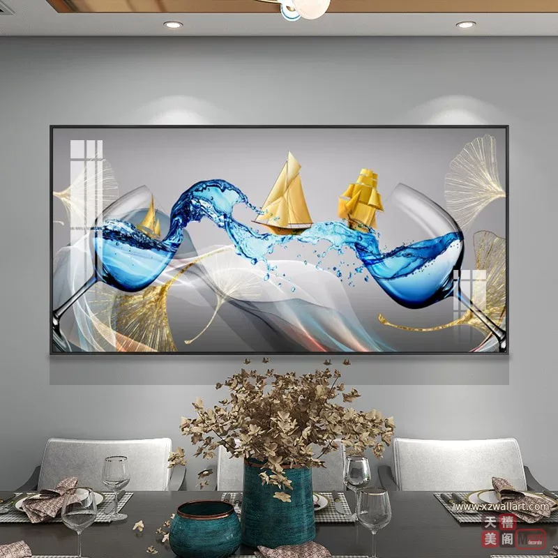抽象 单幅 装饰画 轻奢风 餐厅背景墙挂画 晶瓷画