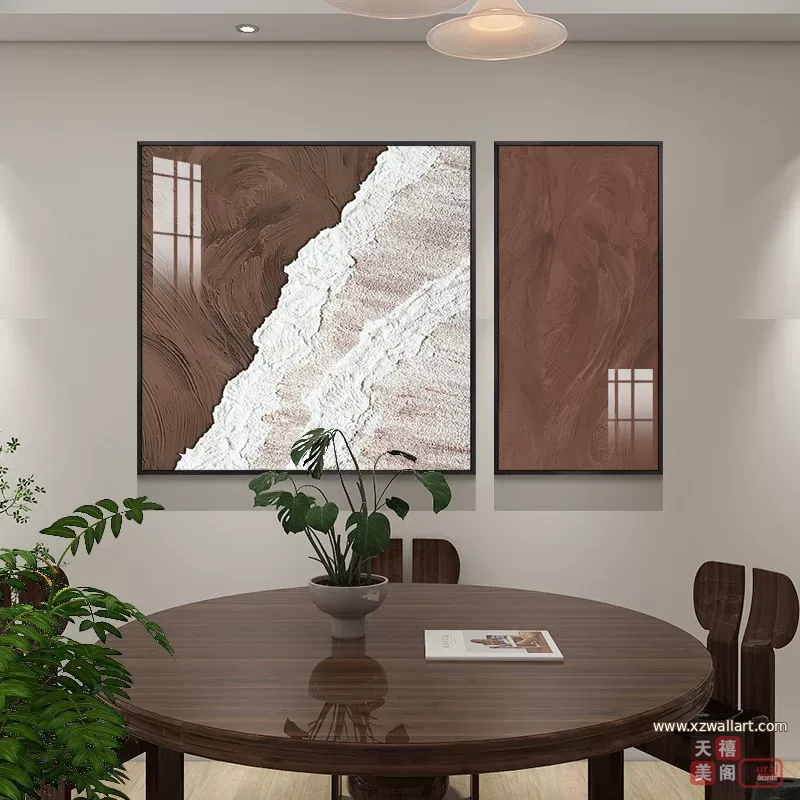 抽象 单幅 装饰画 奶油风 餐厅背景墙挂画 晶瓷画