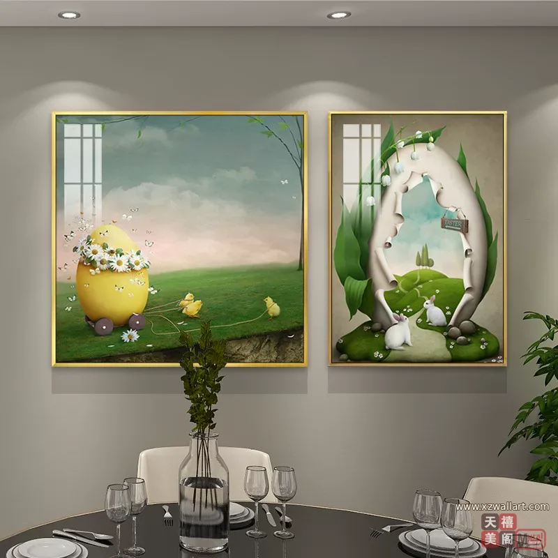 抽象 单幅 装饰画 美式 餐厅背景墙挂画 晶瓷画