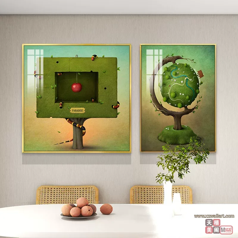 抽象 单幅 装饰画 美式 餐厅背景墙挂画 晶瓷画