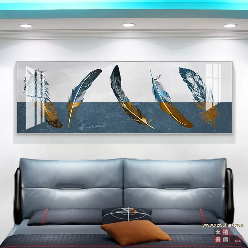 羽毛 单幅 装饰画 现代简约 卧室背景墙挂画 晶瓷画