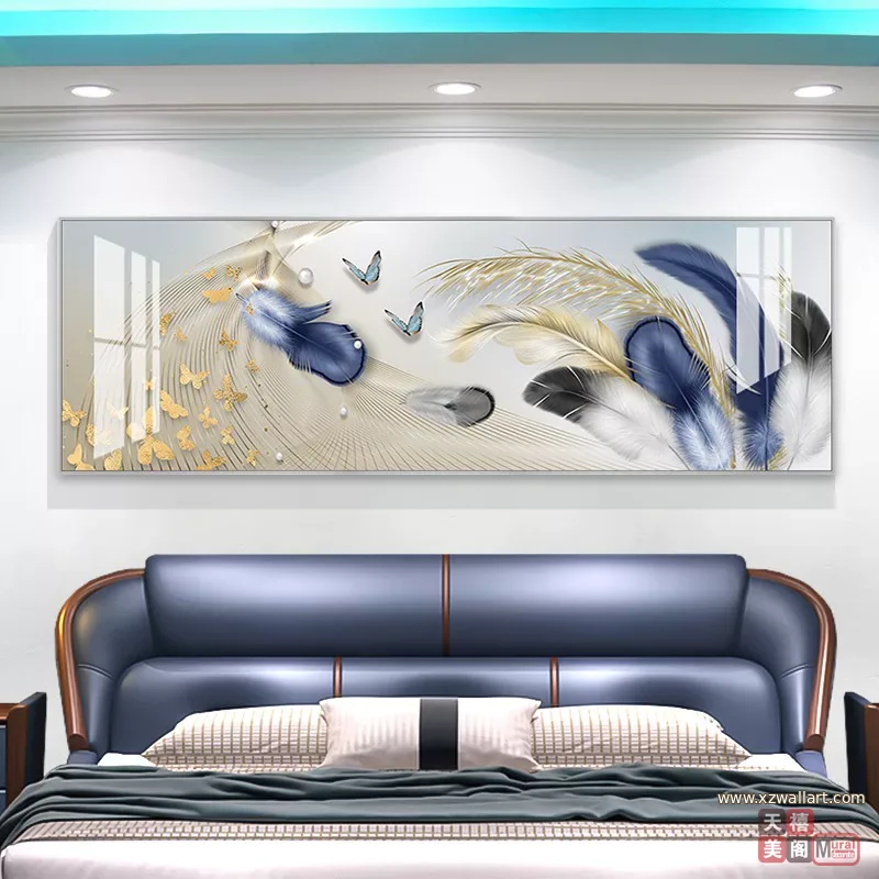 羽毛 单幅 装饰画 现代简约 卧室背景墙挂画 晶瓷画