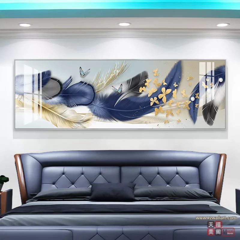 羽毛 单幅 装饰画 现代简约 卧室背景墙挂画 晶瓷画