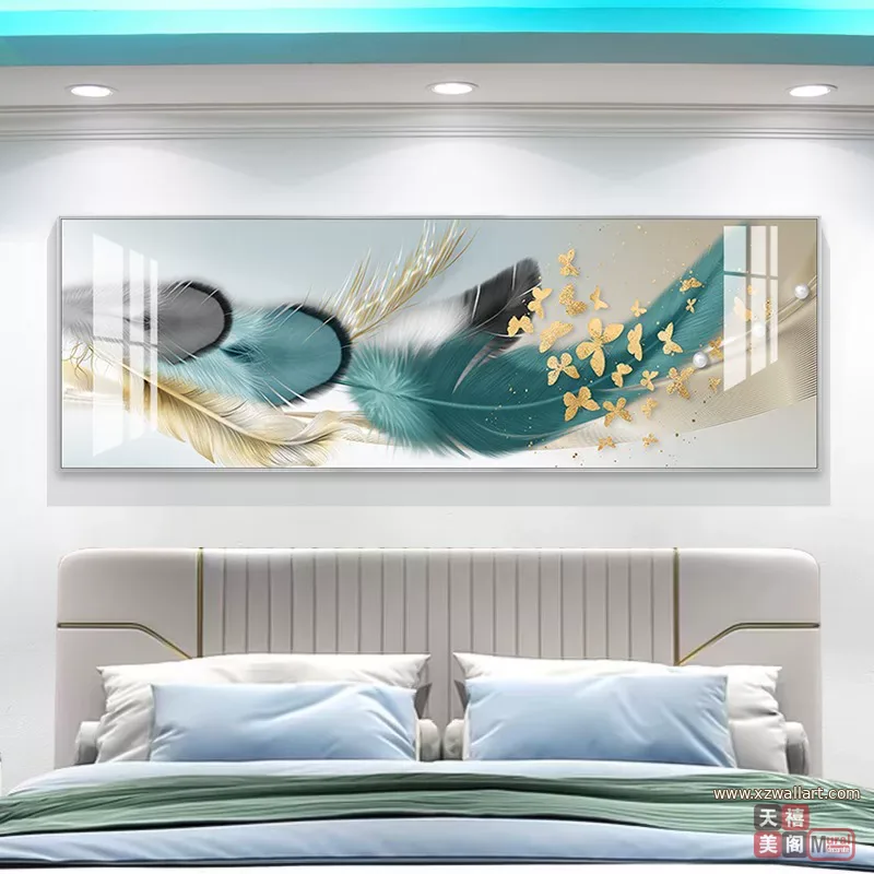 羽毛 单幅 装饰画 现代简约 卧室背景墙挂画 晶瓷画
