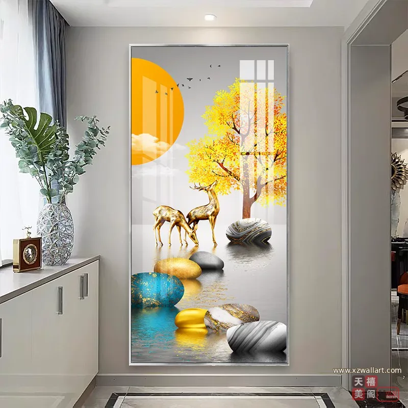 抽象 单幅 装饰画 轻奢风 玄关背景墙挂画 晶瓷画