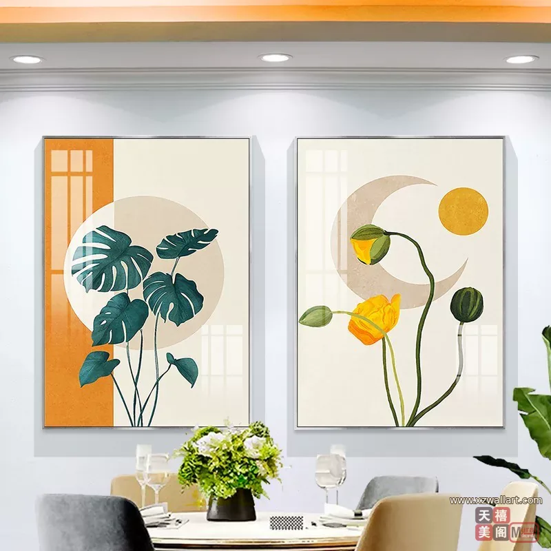 抽象 单幅 装饰画 北欧风 餐厅背景墙挂画 晶瓷画