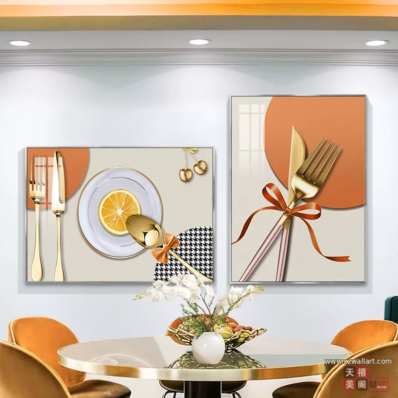 抽象 单幅 装饰画 轻奢风 餐厅背景墙挂画 晶瓷画