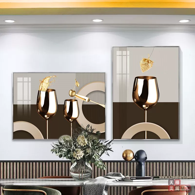抽象 单幅 装饰画 轻奢风 餐厅背景墙挂画 晶瓷画