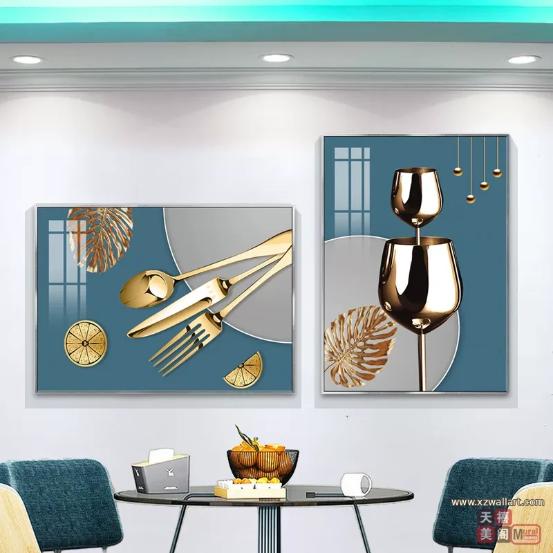 抽象 单幅 装饰画 轻奢风 餐厅背景墙挂画 晶瓷画
