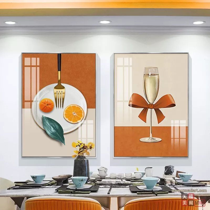 抽象 单幅 装饰画 轻奢风 餐厅背景墙挂画 晶瓷画