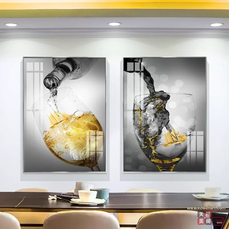 抽象 单幅 装饰画 轻奢风 餐厅背景墙挂画 晶瓷画