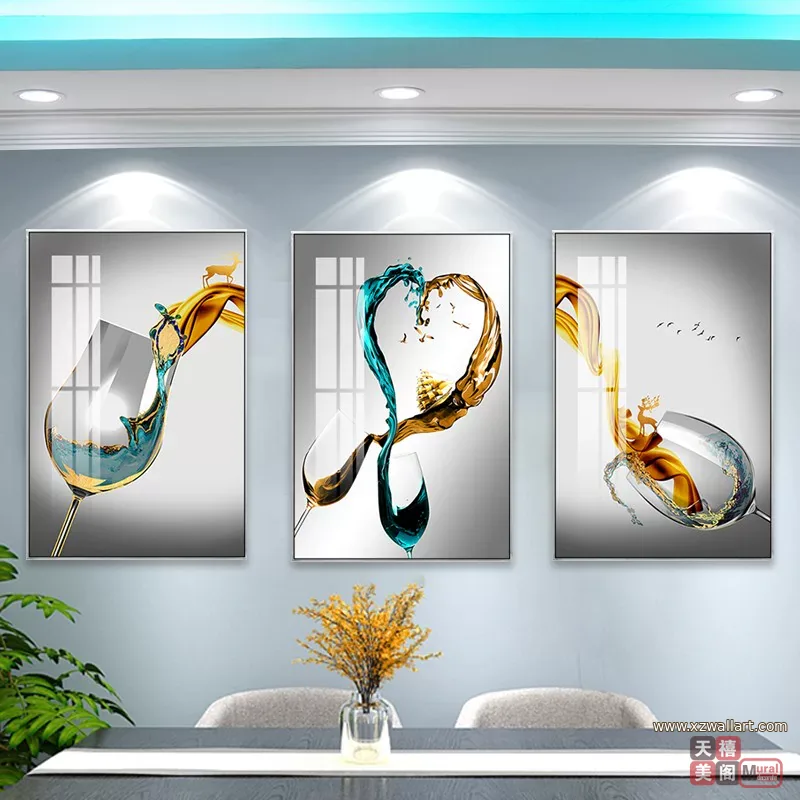 抽象 三联 装饰画 轻奢风 餐厅背景墙挂画 晶瓷画