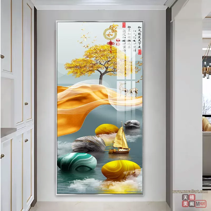 抽象 单幅 装饰画 轻奢风 玄关背景墙挂画 晶瓷画