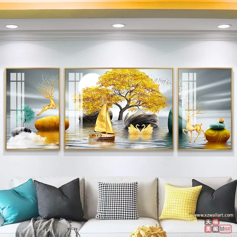 抽象 三联 装饰画 现代简约 客厅背景墙挂画 晶瓷画