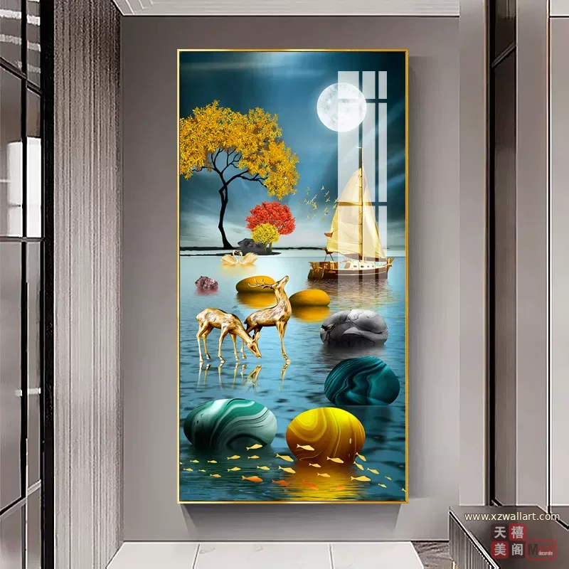 抽象 单幅 装饰画 轻奢风 玄关背景墙挂画 晶瓷画