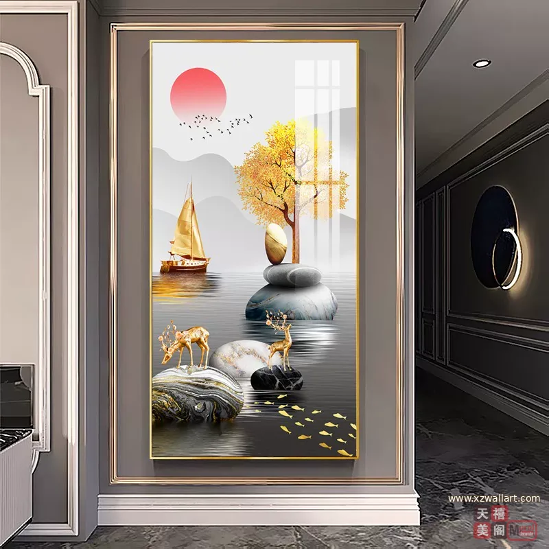 抽象 单幅 装饰画 轻奢风 玄关背景墙挂画 晶瓷画