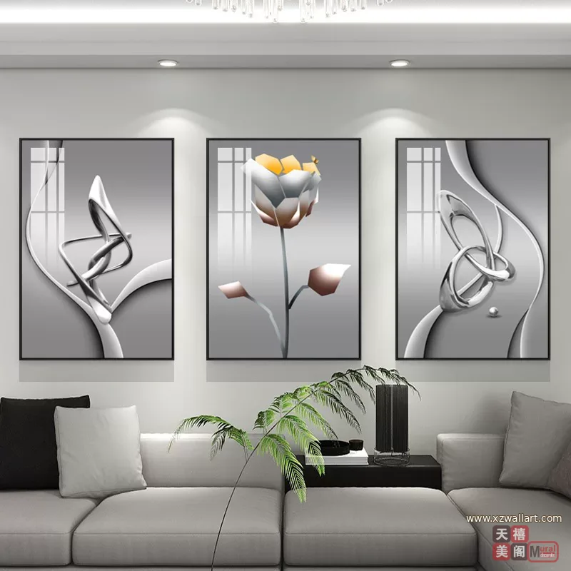 抽象 三联 装饰画 轻奢风 客厅背景墙挂画 晶瓷画