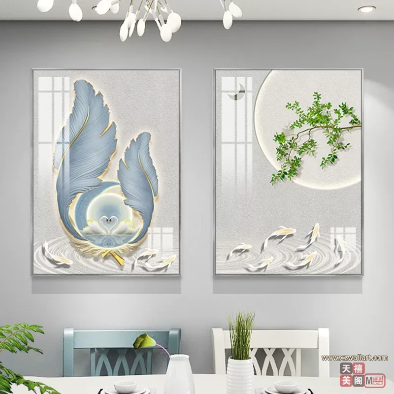 抽象 单幅 装饰画 奶油风 餐厅背景墙挂画 晶瓷画