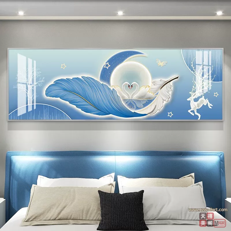 抽象 单幅 装饰画 奶油风 卧室背景墙挂画 晶瓷画