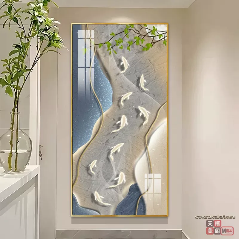 鱼 单幅 装饰画 奶油风 玄关背景墙挂画 晶瓷画