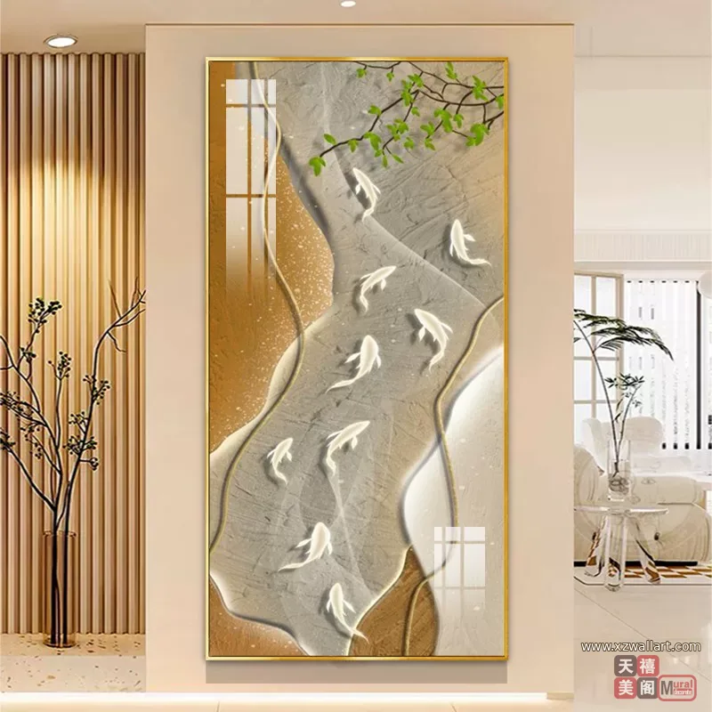 鱼 单幅 装饰画 奶油风 玄关背景墙挂画 晶瓷画