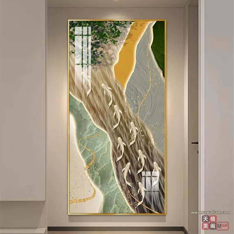 鱼 单幅 装饰画 奶油风 玄关背景墙挂画 晶瓷画