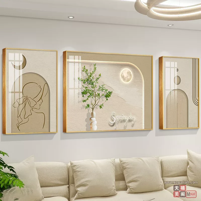 抽象 单幅 装饰画 奶油风 客厅背景墙挂画 晶瓷画