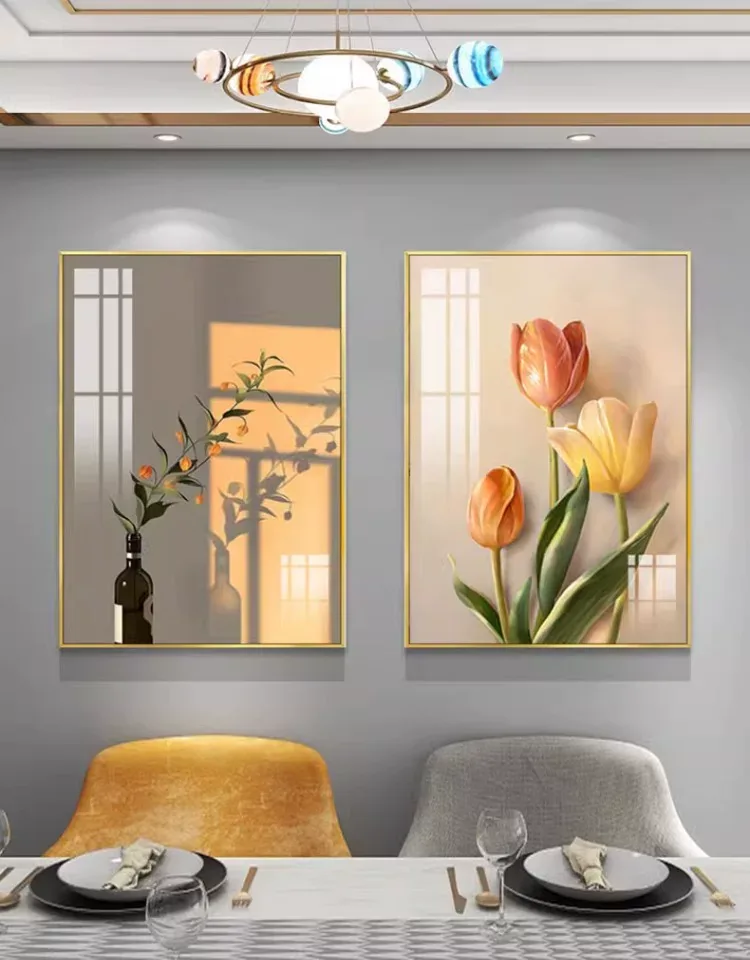 花 单幅 装饰画 奶油风 餐厅背景墙挂画 晶瓷画